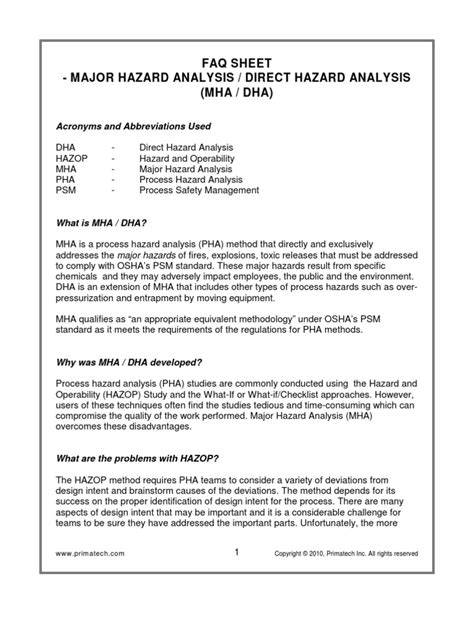 Benchmark Exercise on Major Hazard Analysis