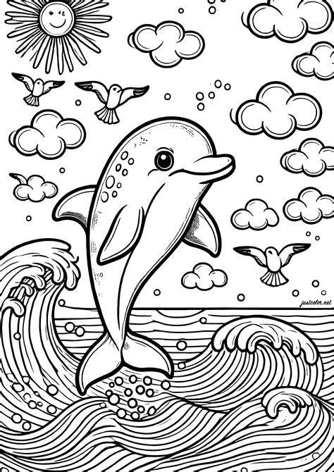Dolphins Coloring book for kids.