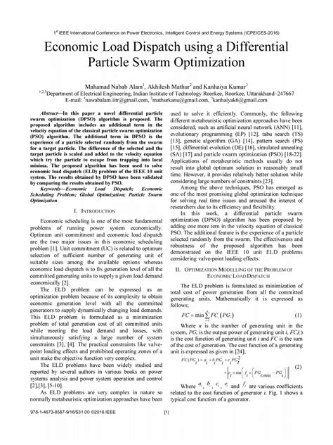 Economic Load Dispatch Using Particle Swarm Optimization