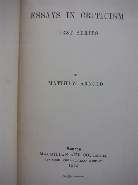 Essays In Criticism: First Series