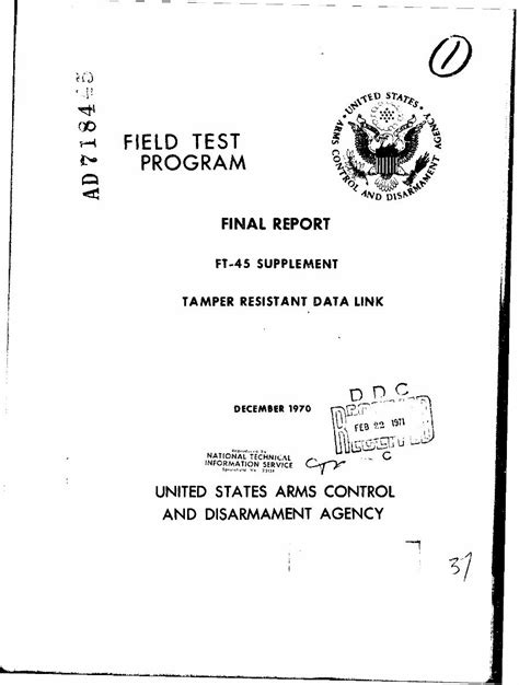 Field Test FT-45. Tamper Resistant Data Link. Supplement