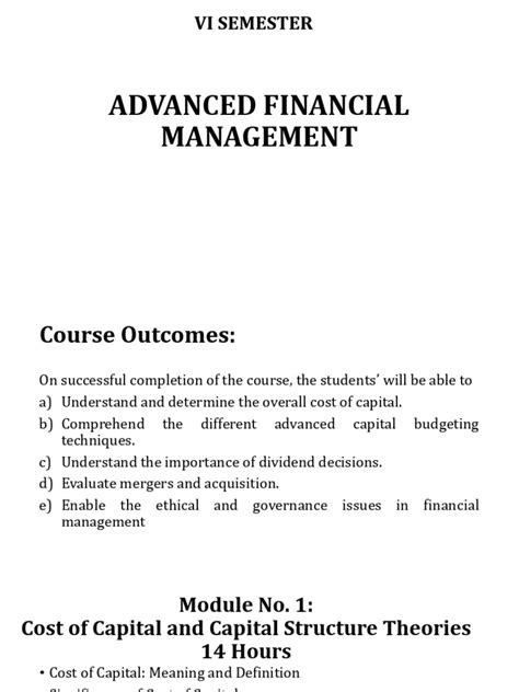 Financial Management Advanced Course