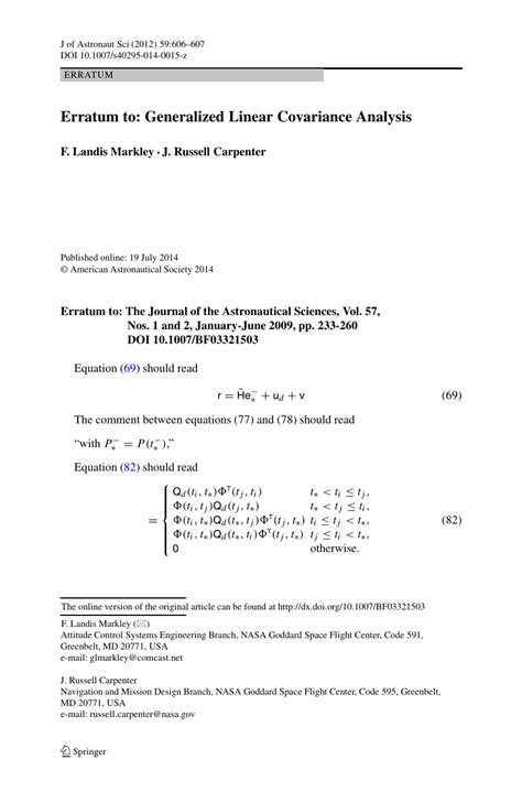 Generalized Linear Covariance Analysis