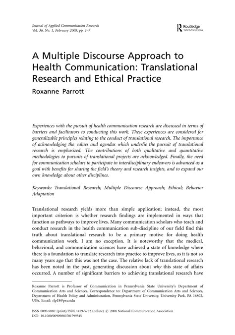 Health Communication: A Multiple Discourse Approach