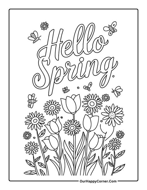 Hello Spring Coloring Book: Spring Coloring Book for Kids