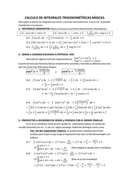 INTEGRALES TRIGONOMETRICAS