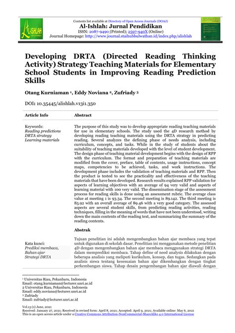 Implementation DRTA Strategy for Elementary School