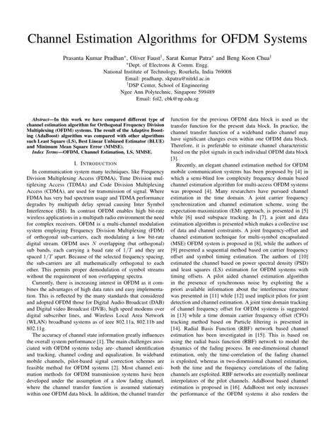 Implementation of Channel Estimation Algorithms in OFDM