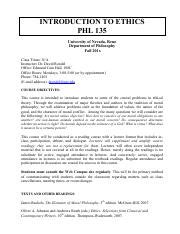 Introduction to Ethics Phil 135