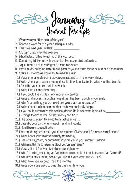 January Daily Journal Writing Prompts