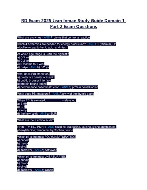 Jean Inman RD Exam Study Guide