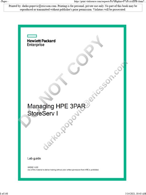 Managing HP 3par StoreServ1 Lab Guide