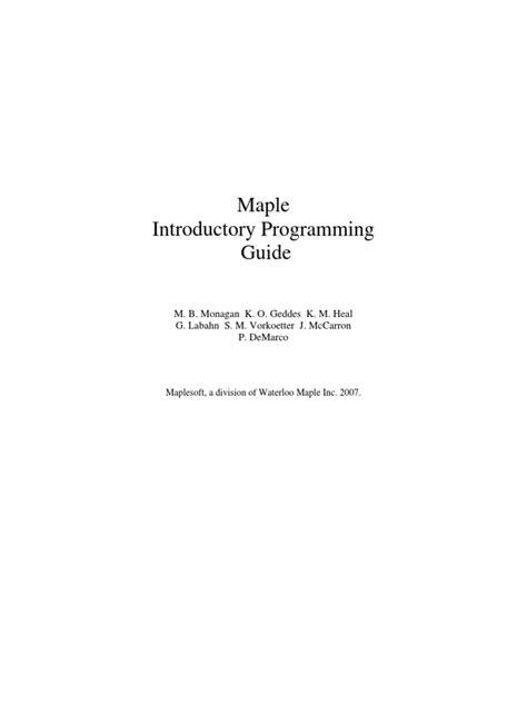 Maple 8 Introductory Programming Guide