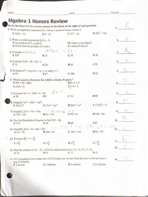 Math+ Algebra I Honors Prep Notes - Semester 1
