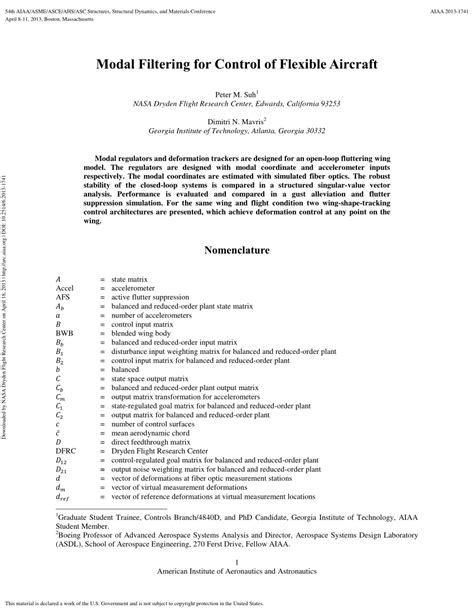 Modal Filtering for Control of Flexible Aircraft
