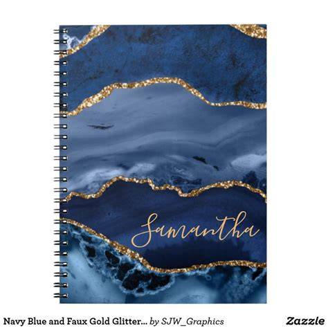 Notebook: Blue Gold Glitter