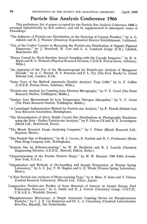 Particle Size Analysis 1966: Conference Proceedings