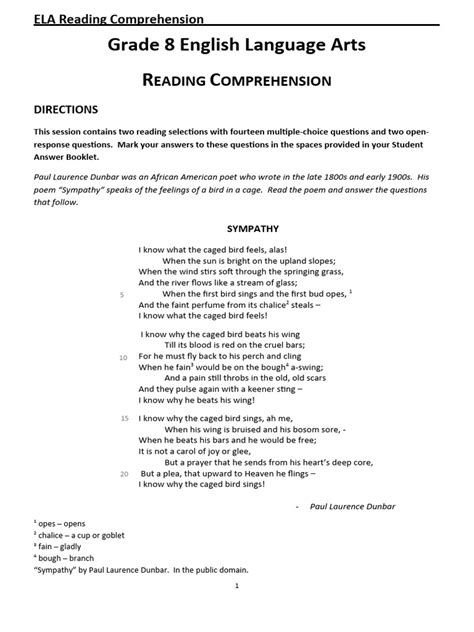 Reading Comprehension grade 8