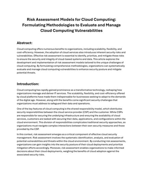 Risk Assessment Models for Cloud Computing