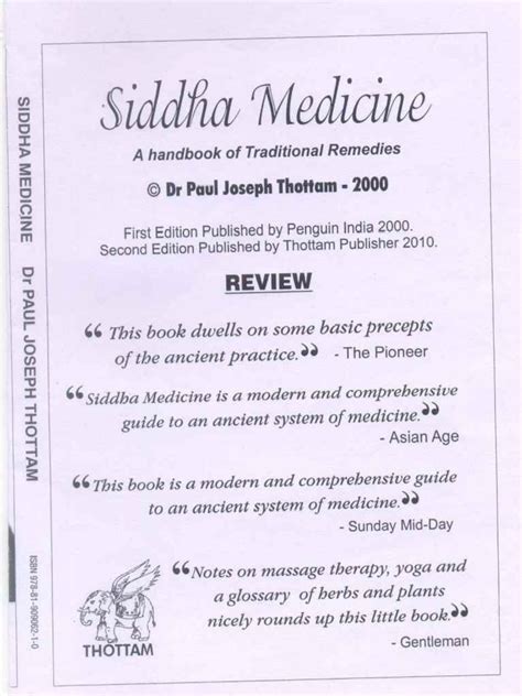 SIDDHA MEDICINE HANDBOOK OF TRADITIONAL REMEDIES