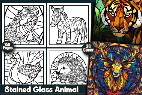 STAINED GLASS ANIMAL COLORING BOOK