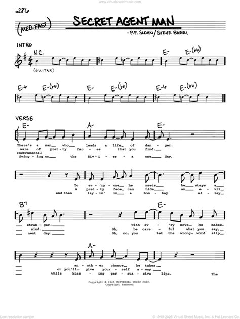 Secret Agent Man Sheet Music