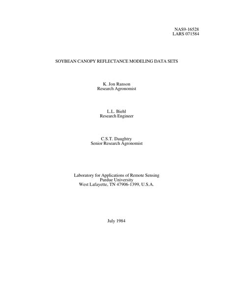 Soybean canopy reflectance modeling data sets