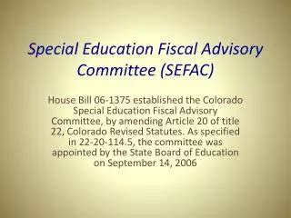 Special Education Fiscal Advisory Committee Report
