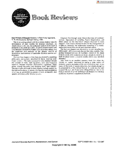 State Models of Dynamic Systems: A Case Study Approach