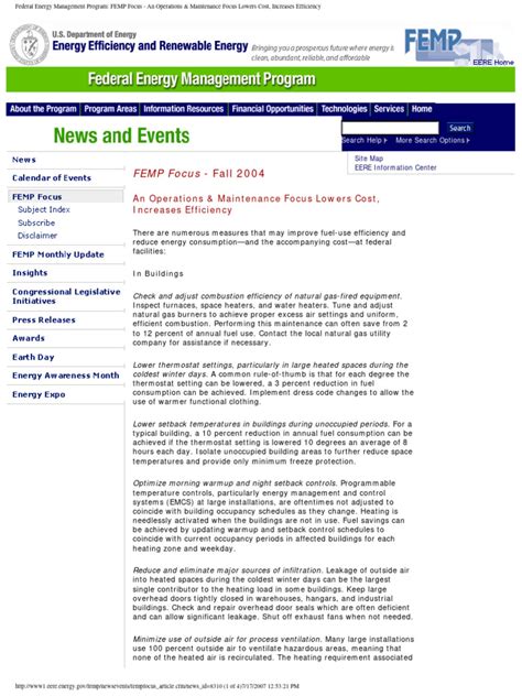 Status of the Federal Energy Management Program