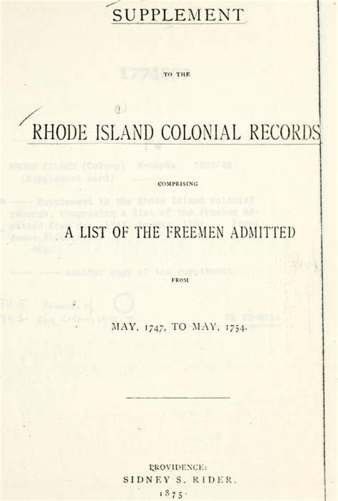 Supplement to the Rhode Island Colonial Records