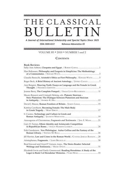 The Classical Bulletin Volume 79 Number 1