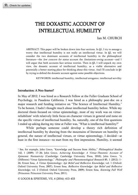 The Doxastic Account Of Intellectual Humility