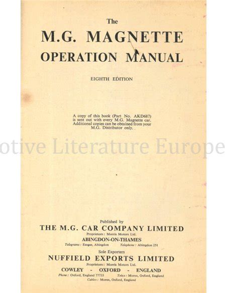 The M.G. Magnette operation manual