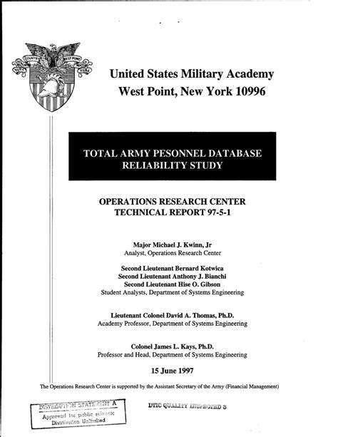 Total Army Personnel Database Reliability Study