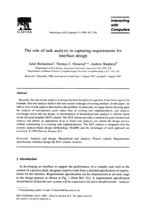 User and Task Analysis for Interface Design