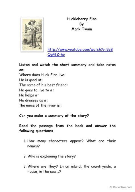 Huck Finn Character Descriptions Worksheet Activity The Adventures Of Huckleberry Finn Worksheet - The Adventures Of Huckleberry Finn Worksheet