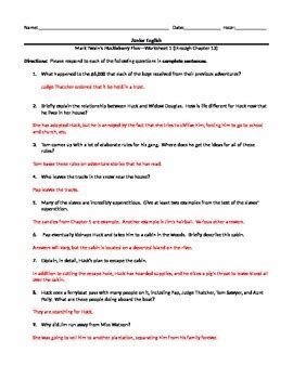 Read Huck Finn Study Guide Answer Sheet 