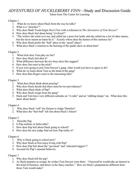 Read Huck Finn Study Guide Questions And Answers 