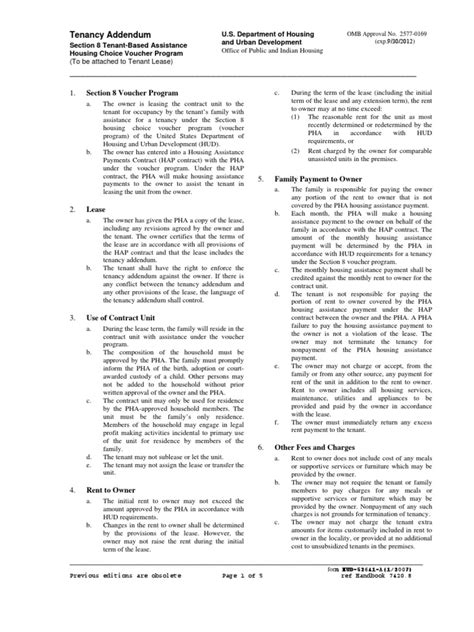 Hud Tenancy Addendum 2024