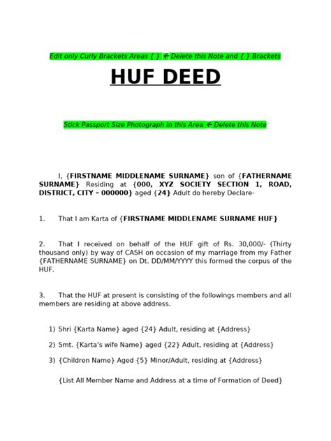 Huf Deed Format