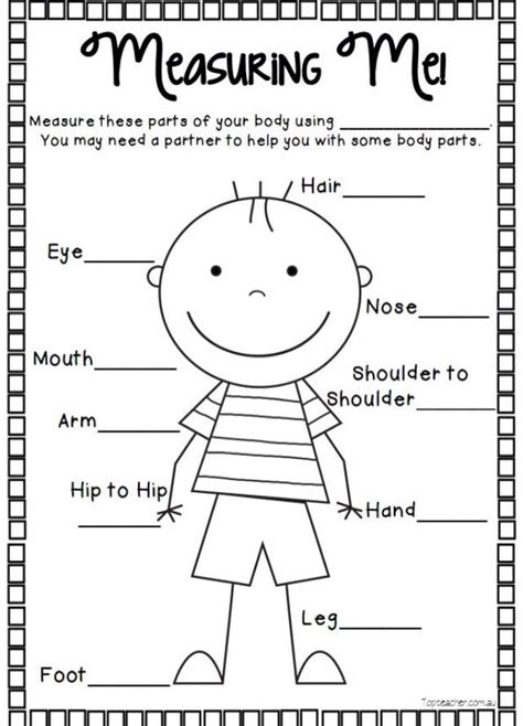 Human Body Measuring Worksheet The Measured Mom Body Parts Worksheet For Kinder - Body Parts Worksheet For Kinder
