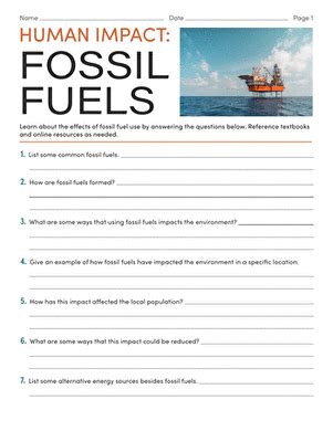 Human Impact Fossil Fuels Worksheet Education Com Fossil Fuels Grade 6 Worksheet - Fossil Fuels Grade 6 Worksheet