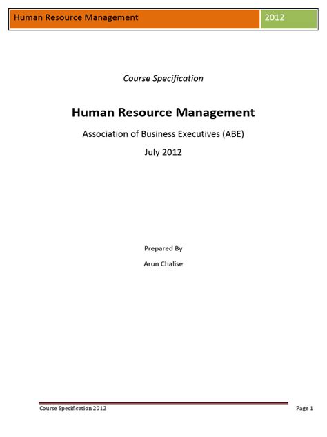 Human Resource Management Abe Study Manual