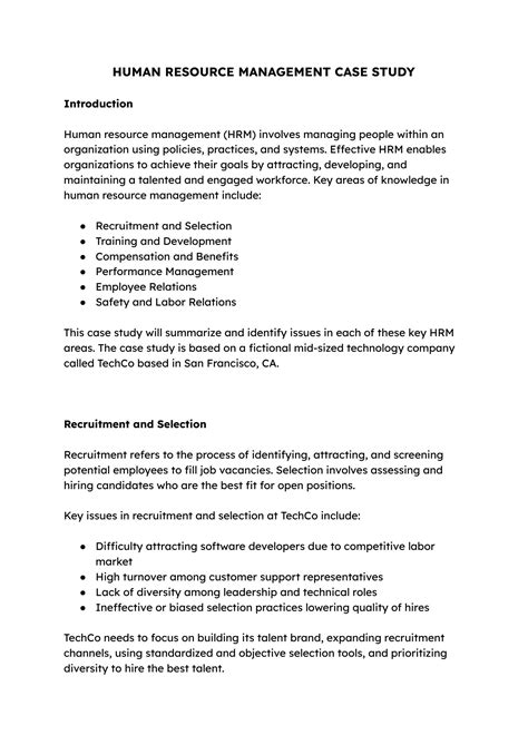 human resource management case studies with solution