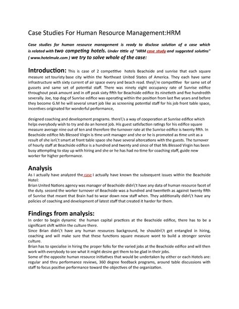Human Resource Management Case Study Examples With Solution