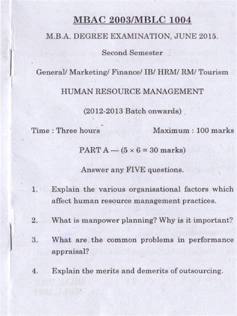 Human Resource Management Previous Year Question Paper