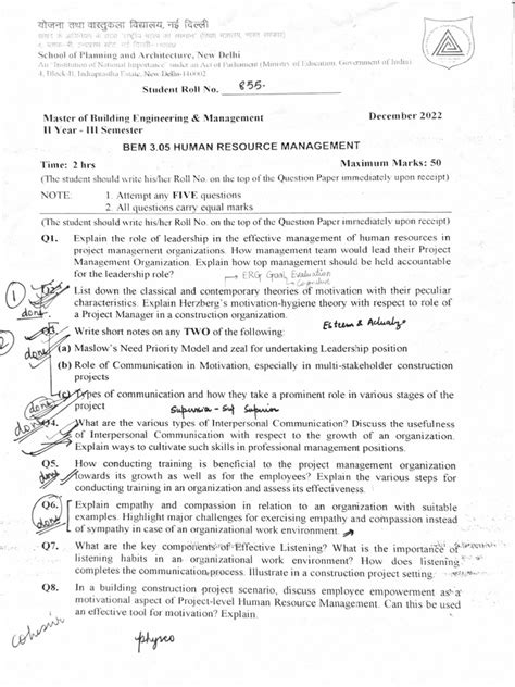 Human Resource Management Question Papers With Answers