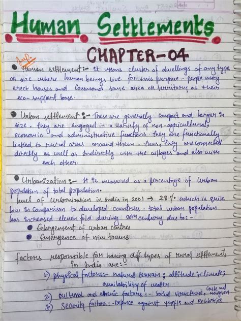 Human Settlement Class 12 Notes