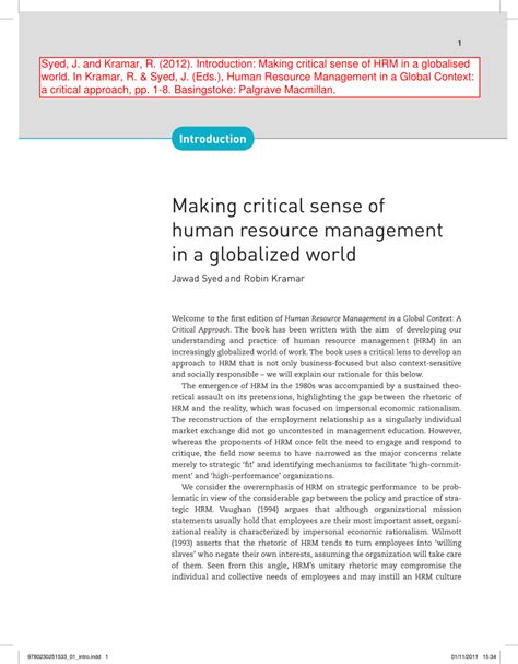 Read Human Resource Management In A Global Context A Critical Approach 